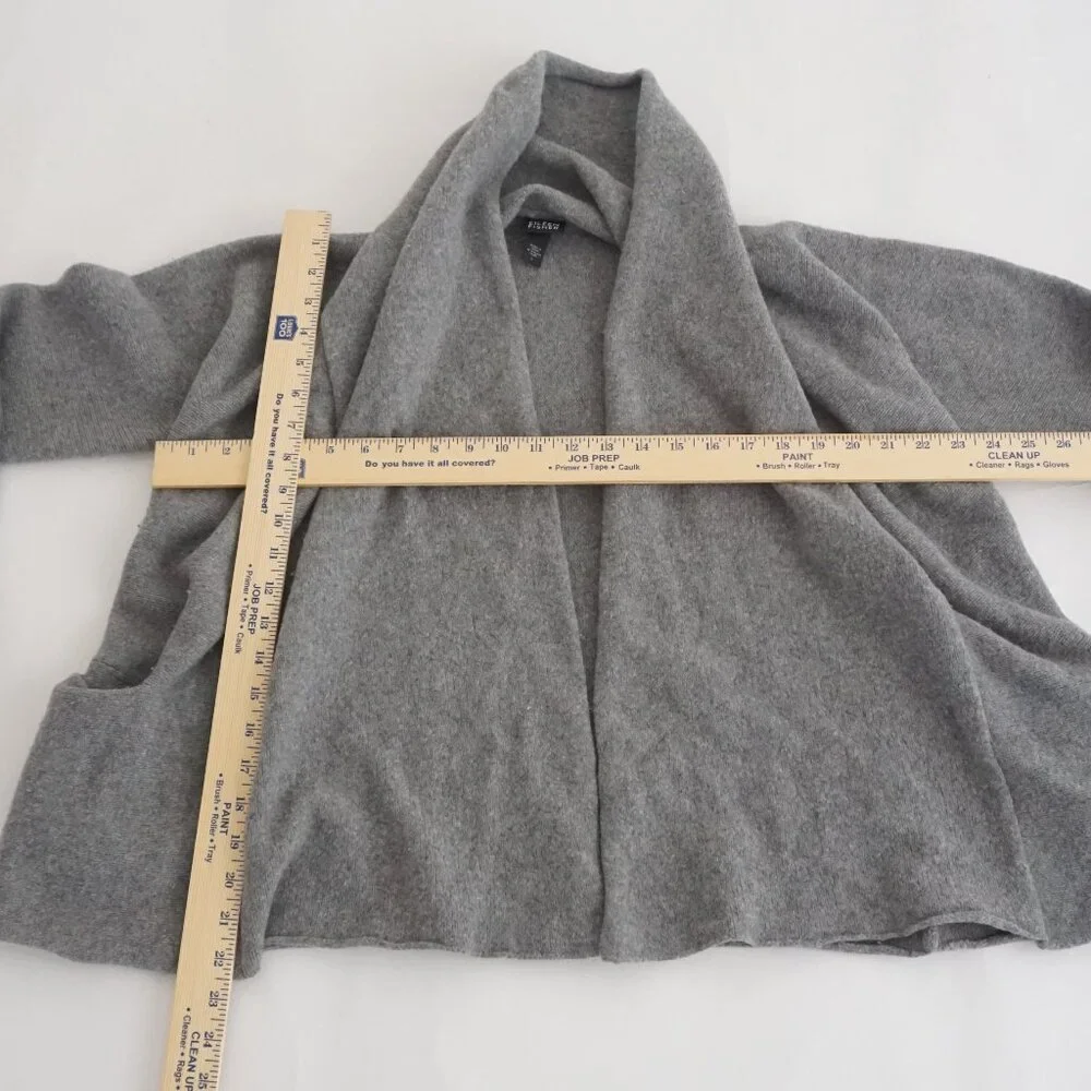 Eileen Fisher Gray Open Front Knit Cardigan Minimalist Drape Soft Classic L - Picture 4 of 10